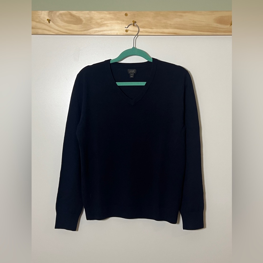 J. Crew Italian Merino V-Neck Sweater Navy Blue Men Size Small Preppy